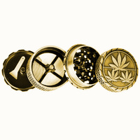 Hemp Leaf 2" Lattice 4pc Metal Grinder - Gold Finish